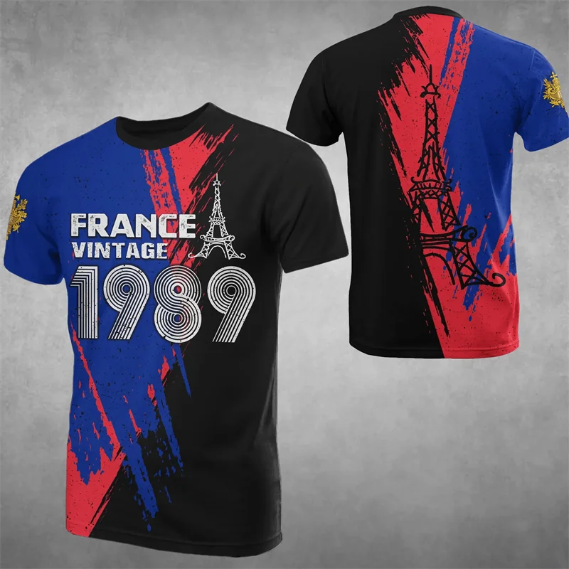 2024 New Fashion Sportswear T-shirt Men Women Gym Tops France National Emblem Flag Print Tee Shirts Everryday Short Sleeve Tees