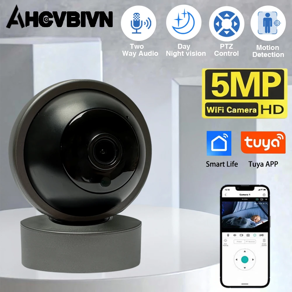 

5MP HD WiFi IP Camera Baby Monitor 360° PTZ Motion Detection Two Way Audio Night Vision Cam Tuya Smart Life Home
