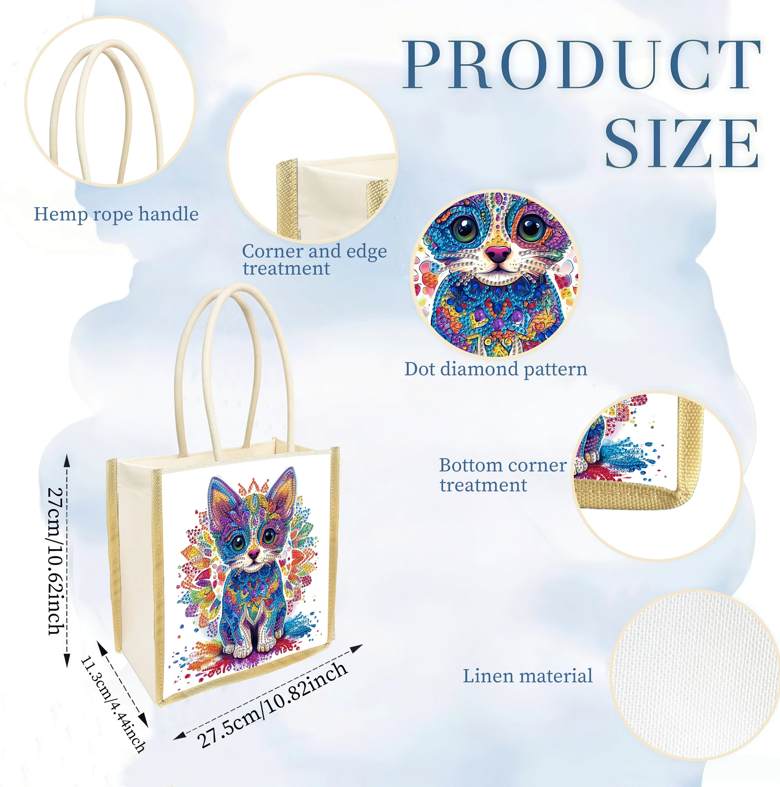 1 Piece of Diamond Painting tote bag, puppy Pattern, canvas Material, Replaceable pattern, Handmade Creative gift for girls