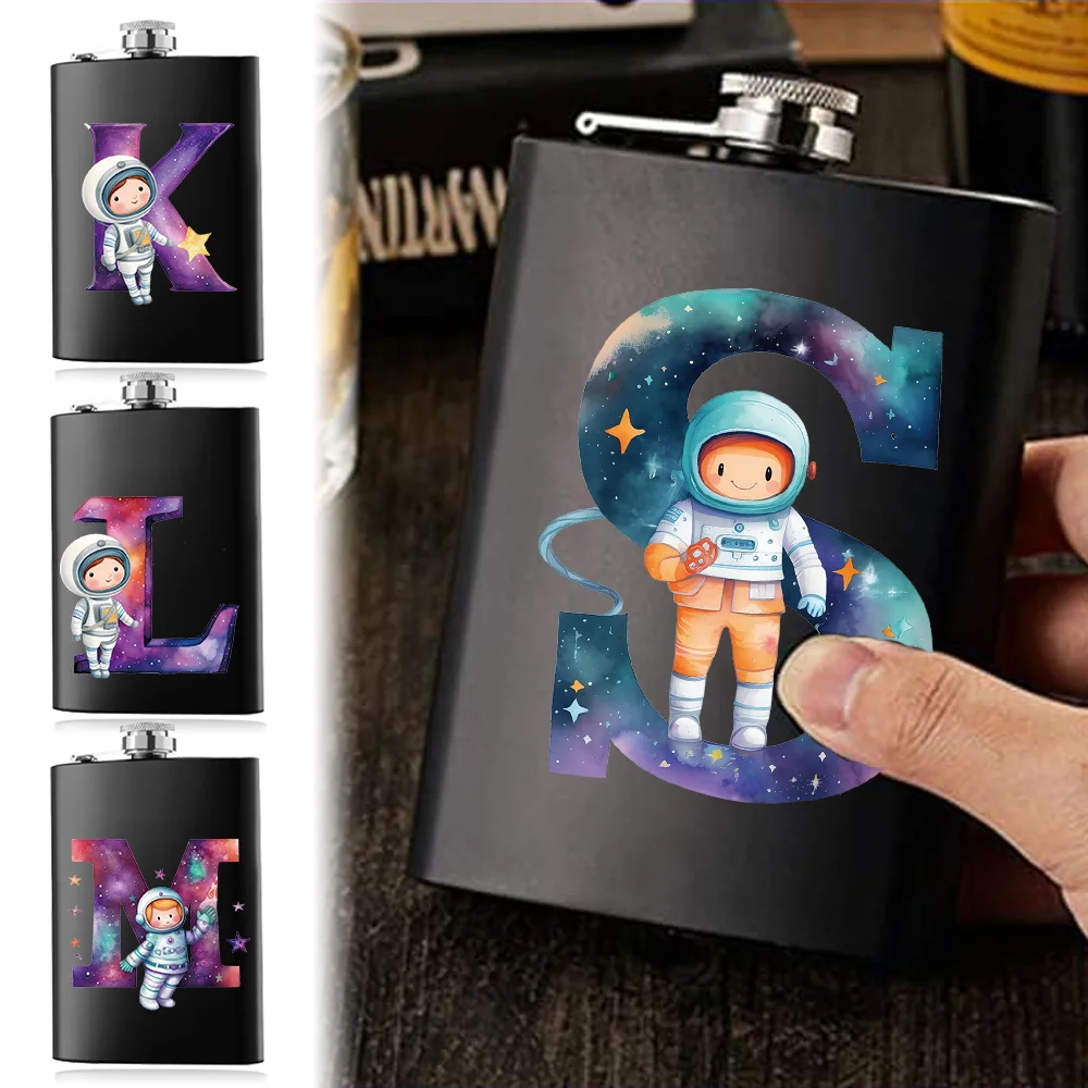 

Stainless Steel Flask Wine Pot Pockets Water Bottle Leakproof Never-Lose Cap Lightweight For Camping Astronaut Letter Pattern