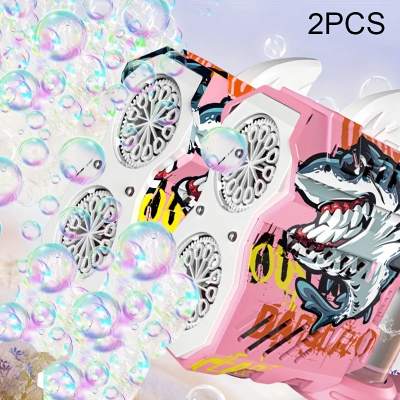 Pistola a bolle elettrica a emissione di luce giocattolo popolare americano da 2 pezzi, creatore di bolle ad alta capacità, porta a emissione di luce, viaggi essenziali