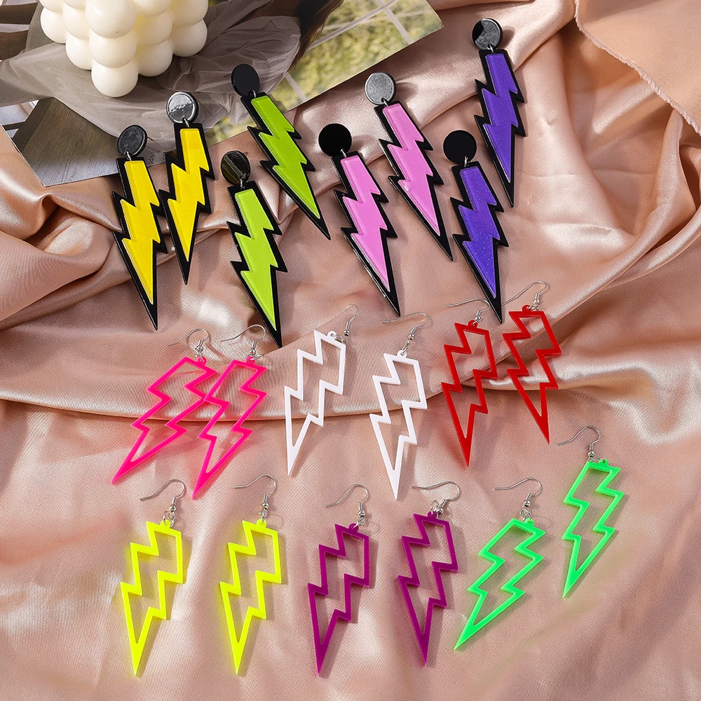 Aihua 22 Colors Colorful Lightning Pendant Earrings For Women Trendy Hoop Thunder Earrings Hip Hop Summer Party Jewelry Gifts