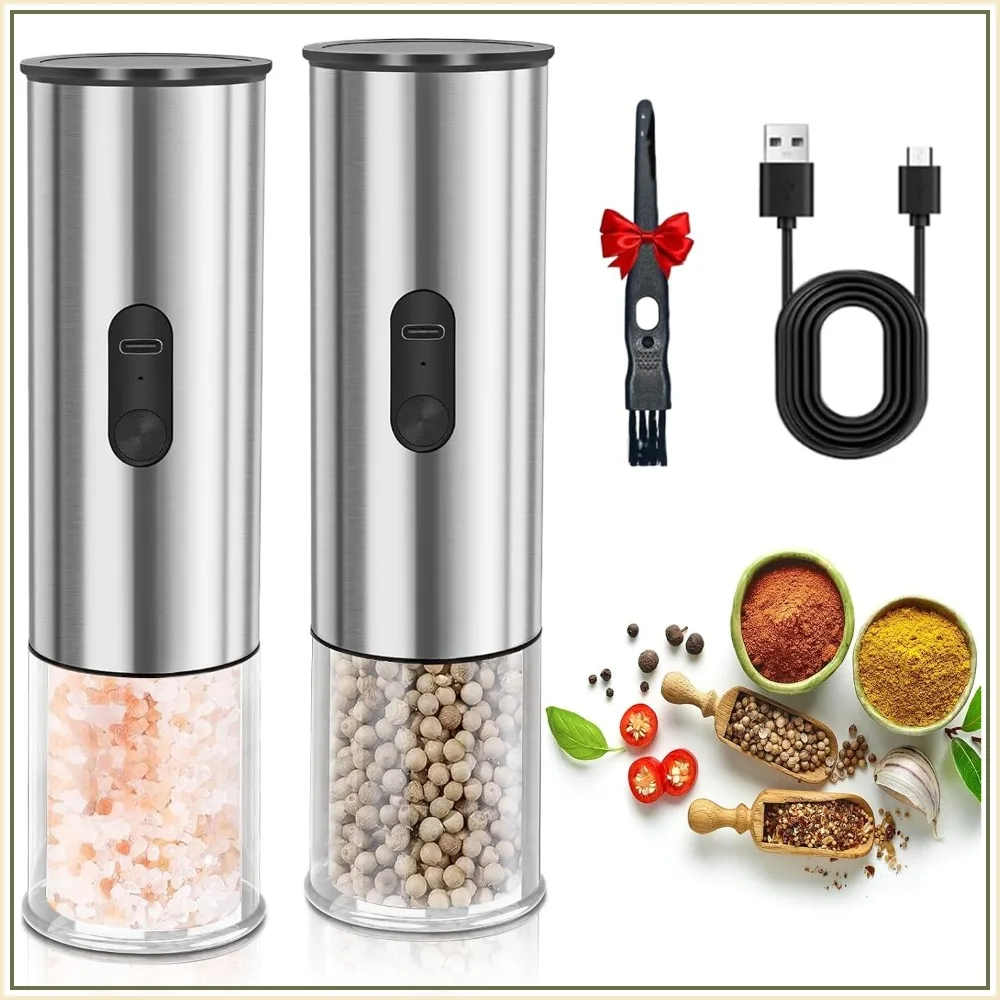 Electric Salt And Pepper Grinder Set, Rechargeable Shakers With Led Light, One Hand Operation,…
