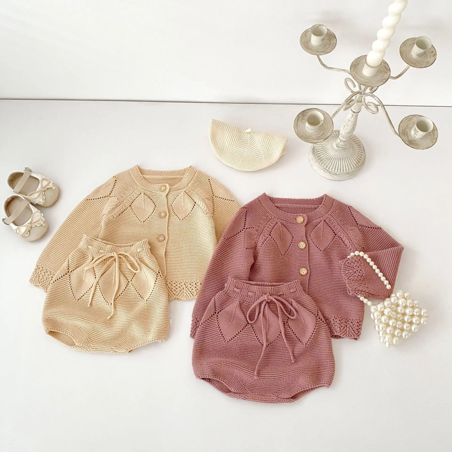 Baby Knit Set 2026 Spring Fall Long Sleeve Cardigan + Diaper Pants 2PCS Boys Girls Outwear