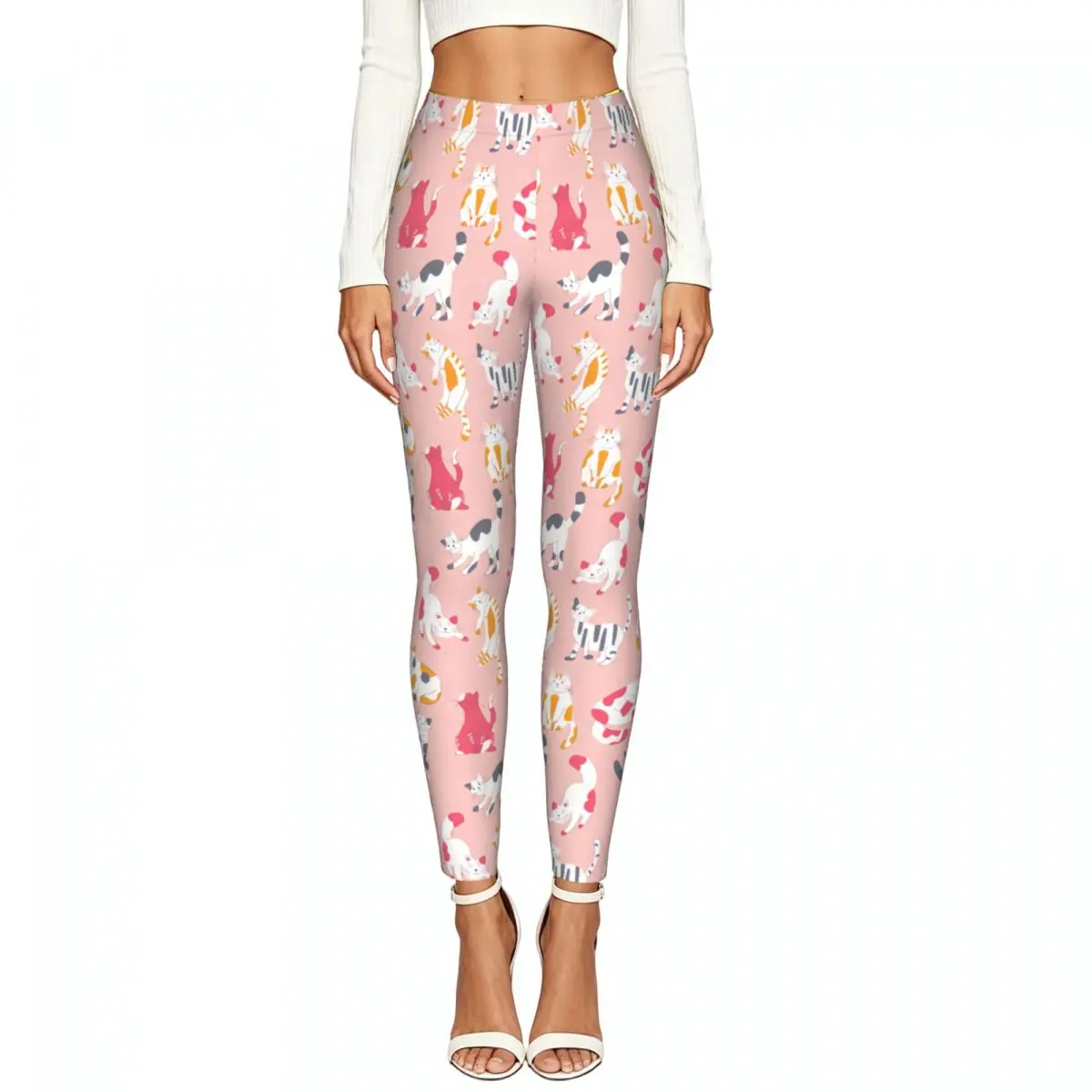 Cute Cat Pattern Women Leggings High Waisted Stretch Tights Workout Running Pants - view 3