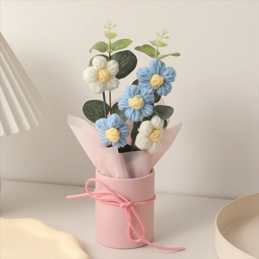1 Stück Wunderschöner Garn-Blumenstrauß mit Blumenröhre, Couchtischdekoration, Geschenk zum Valentinstag und Muttertag – Detail 5