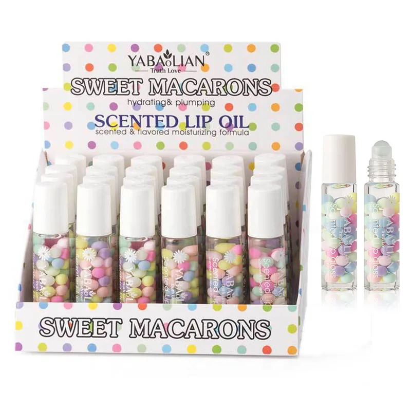 

24pcs Cute Macaroon Lip Oil Transparent Moisturizing Lip Gloss Kawaii Girls Lips Makeup For Dry Cracked Lips Care for Girls Bulk