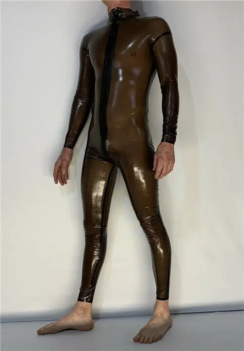 Latex Catsuit Gummi Club Cosplay Transparent Schwarz Bodys Kostüm 0.4mm S-XXL Halloween