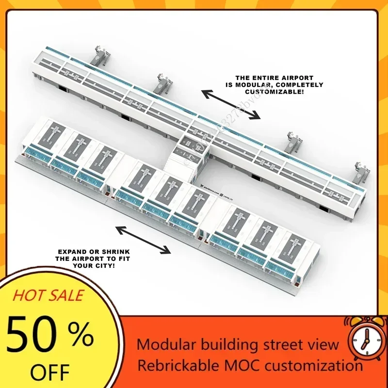 17000 + ชิ้นสนามบิน Modular Custom MOC Creative street view สถาปัตยกรรมการศึกษาประกอบปริศนาประกอบวันเกิด Xmas ของเล่นของขวัญ