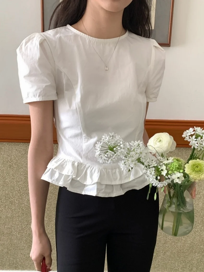 

Alien Kitty Summer Blouses Slim-Fit New Women Short Puff Sleeve Chic 2025 Daily Office Lady Casual All Match Gentle Blusas