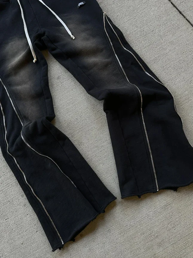 Y2K pantaloni larghi vintage di alta qualità con cerniera impiombata pantaloni casual a righe hip hop streetwear Harajuku uomo donna pantaloni a gamba larga