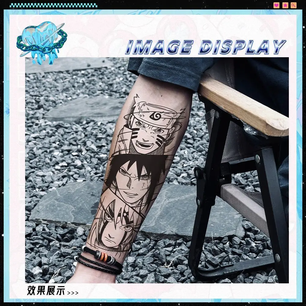 Pegatinas de tatuaje de Naruto Sasuke, pegatinas de transferencia de hierbas de Anime, arte corporal para adultos, tatuaje falso duradero sin fallos para brazo, regalos de juguete