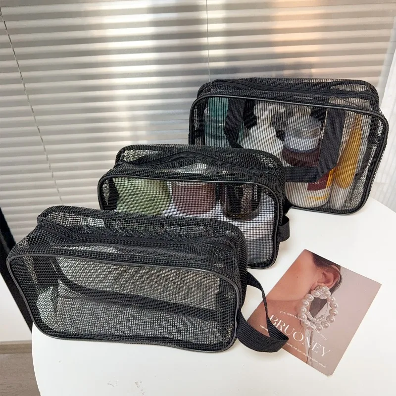 Large Capacit Mesh Storage Bag Mesh Shower Toiletry Pouch Reusable Bathing Bag Travel Makeup Storage Pockets Cosmetic Carry Tote