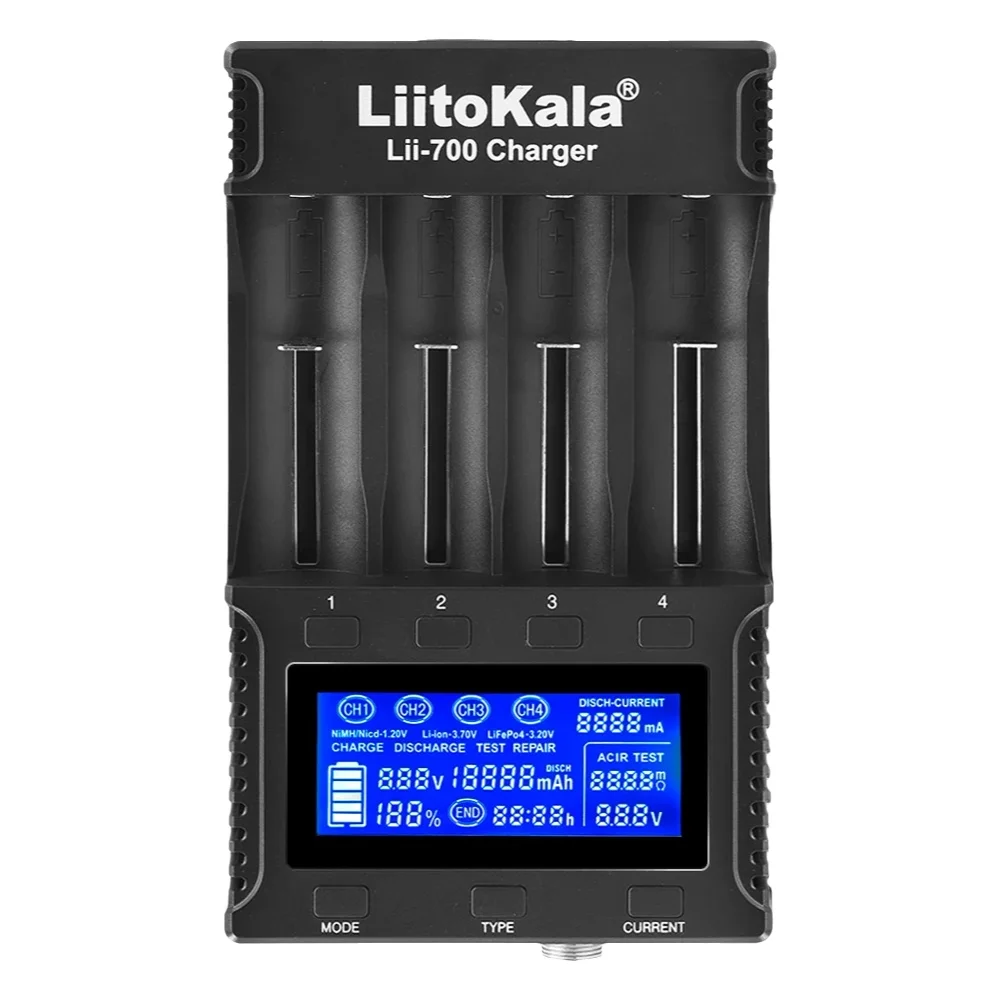 Ładowarka do akumulatorów Liitokala Lii-700 3.7V/1.2V 18650/26650/16340/18500 z wyświetlaczem — 2