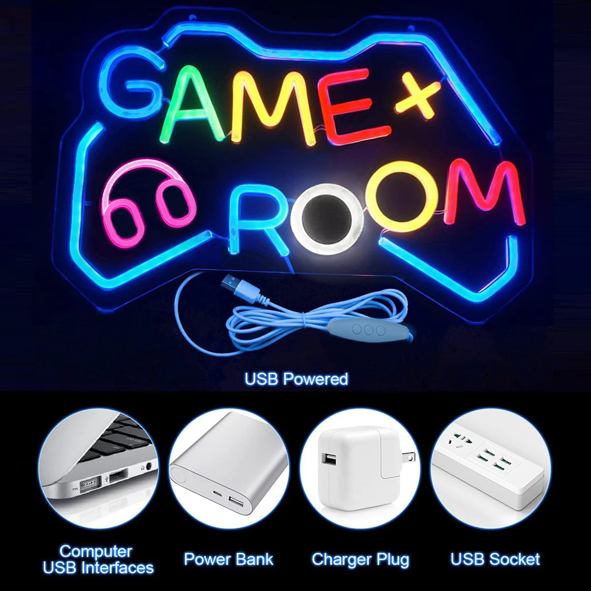 Gamer Neon Sign Game Controller LED Neon Lights with Dimmable ON/OFF Switch USB Powered Wall Decor for Teen Boy Gaming Room Gift