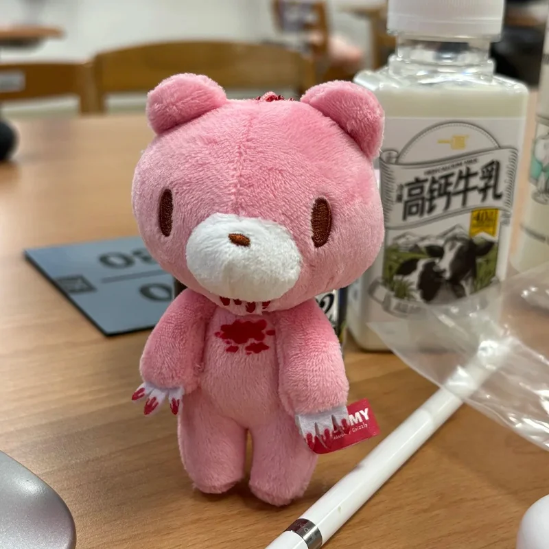 Cartoon Pink Bear Plush Keychain Plush Doll Cute Bloodthirsty Pink Bear Keyring Car Keys Backpack Purse Decor Bag Charm Gifts