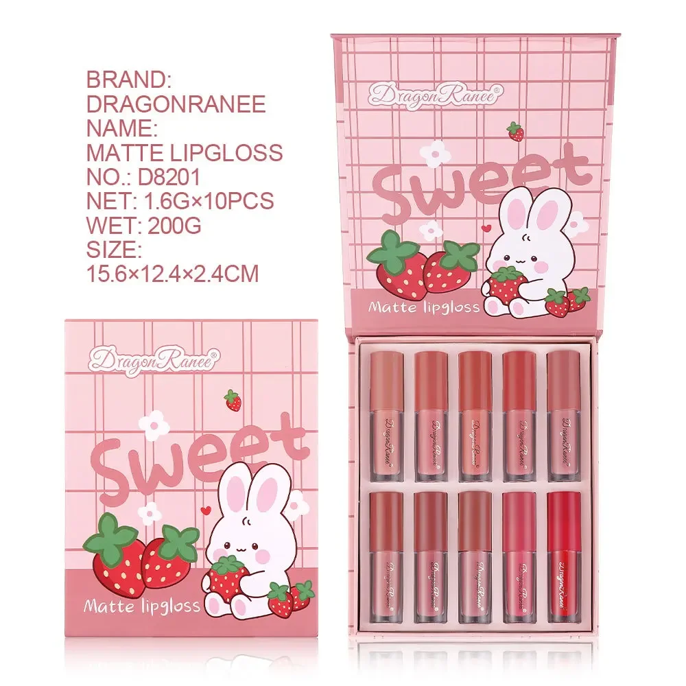 Highly Pigmented Liquid Lipstick 10pcs Velvet Matte Lip Gloss Set Waterproof Long Lasting Non Stick Lip Glaze Makeup Cosmetics