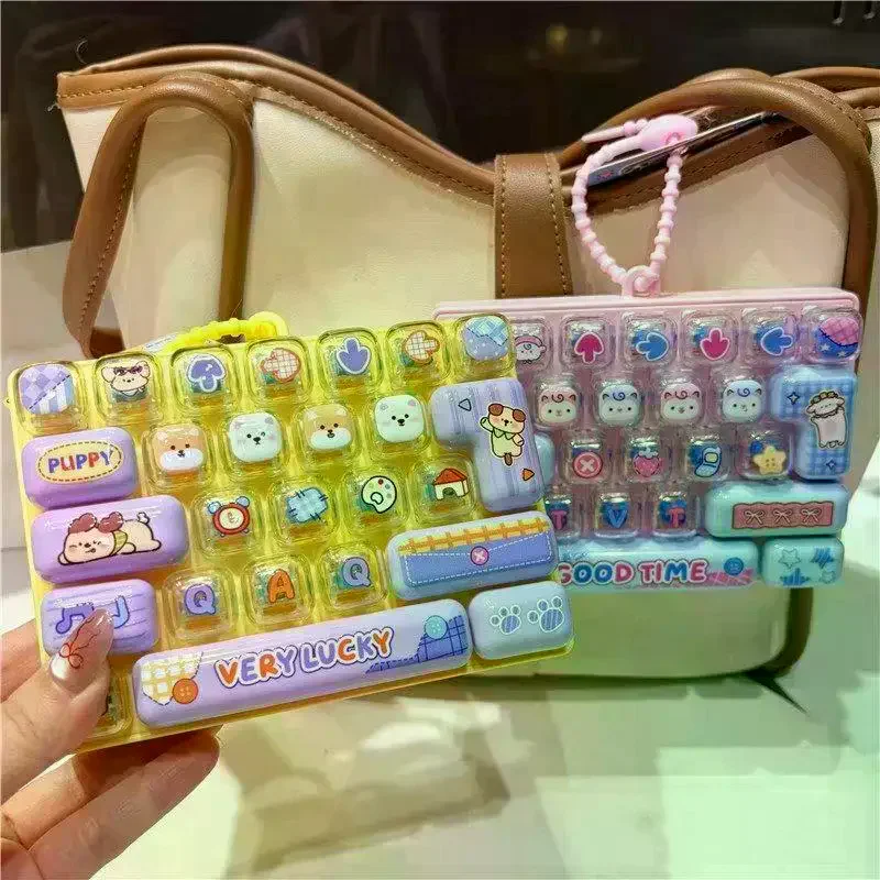 Mini Pressable Keyboard Stress Relief Fidget Toy Lovely Animal Patterns Kids Gifts Bag Pendant