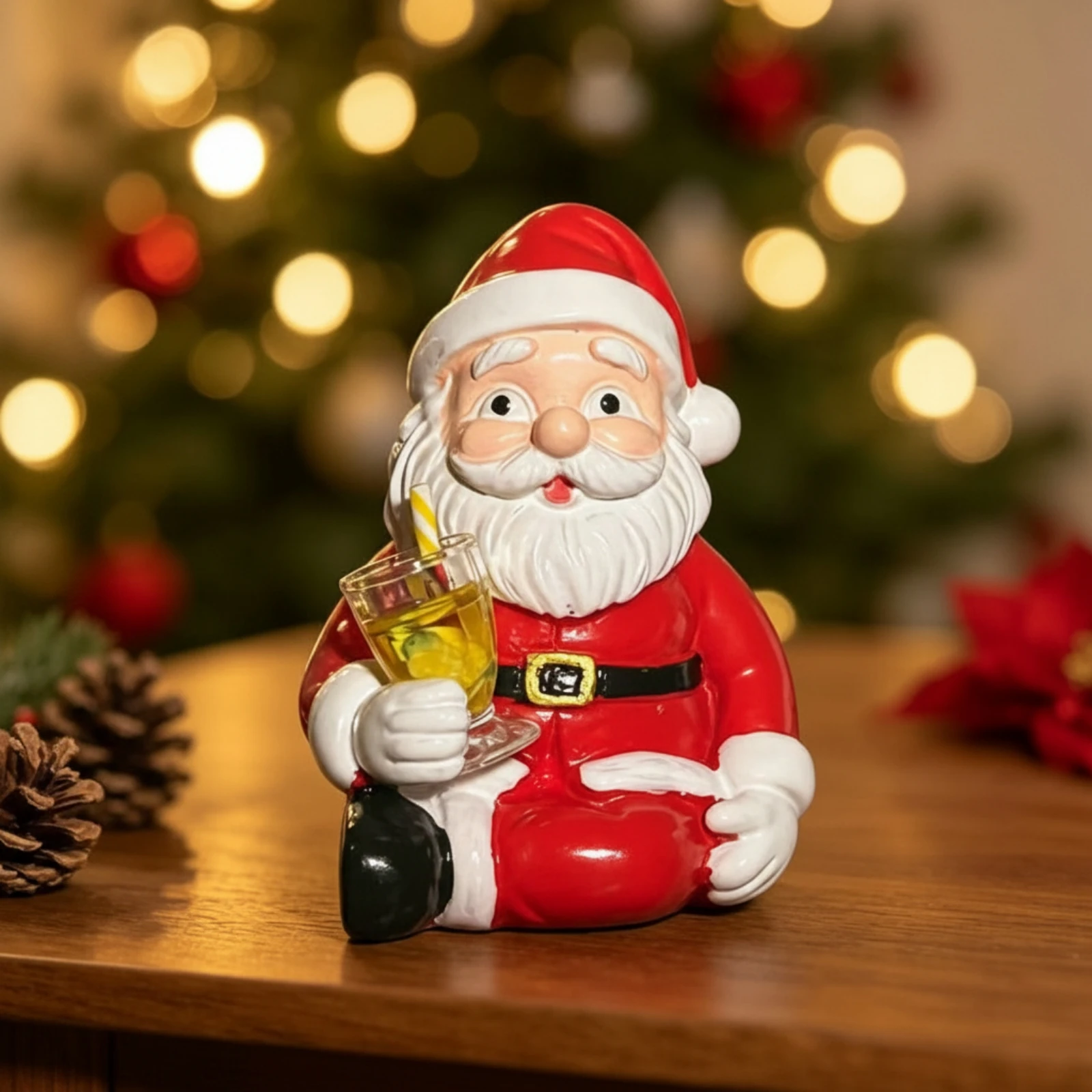 Santa Saint Nick Figurine with Cup Christmas Santa Saint Nick Figurine Tabletop Ornament Glossy Decorations Miniature
