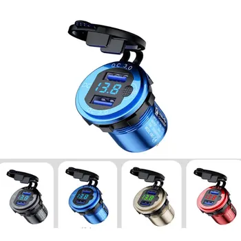 12V/24V 36W אלומיניום עמיד למים כפול QC3.0 USB מטען מהיר מתאם שקע חשמל LED וולטמטר דיגיטלי