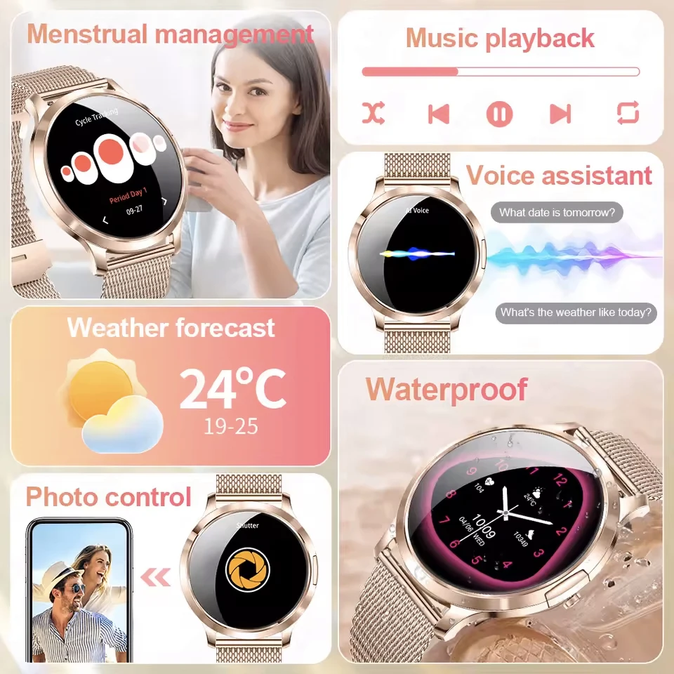 Reloj inteligente ultrafino a la moda para mujer, reloj de pulsera deportivo con pantalla AMOLED HD de 1,32 pulgadas, reloj inteligente con llamadas Bluetooth que siempre muestran la hora