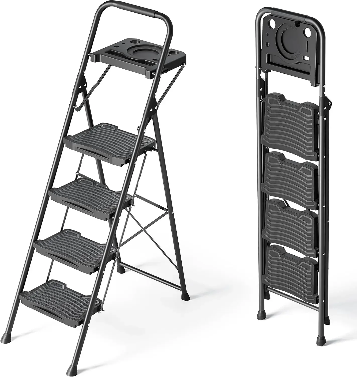 4 Step Ladder with Tool Platform, Sturdy Step Stool, Anti-Slip Wide Pedals, Handrail,  Step Ladder, Pass  Testing, Multi-Use for