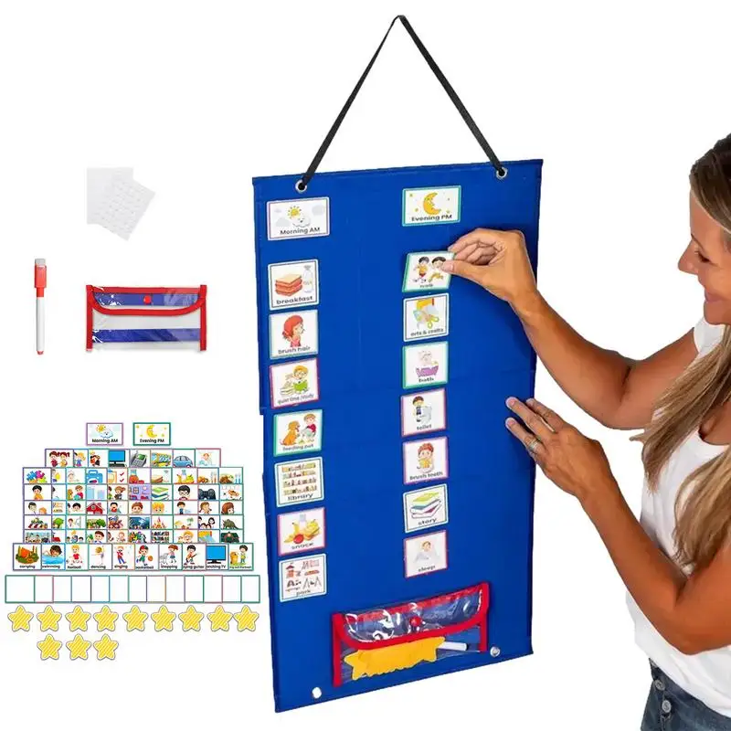 Tableau de calendrier mural pour enfants et tout-petits, calendrier visuel, tableau de routine 03 avec 72 cartes pour la maison et la famille