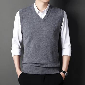 Men's Solid Color Sweater Vest Casual Fashion Warm Top for All Seasons Comfortable Breathable Layering Essential 5
