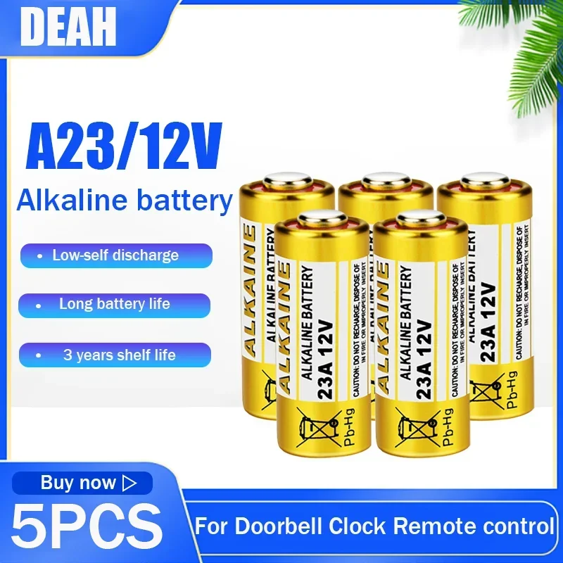 5pcs A23 23A 12V Alkaline Battery 23GA A23S E23A EL12 MN21 MS21 V23GA L1028 GP23A LRV08 For Remote Control Doorbell Dry Batteria