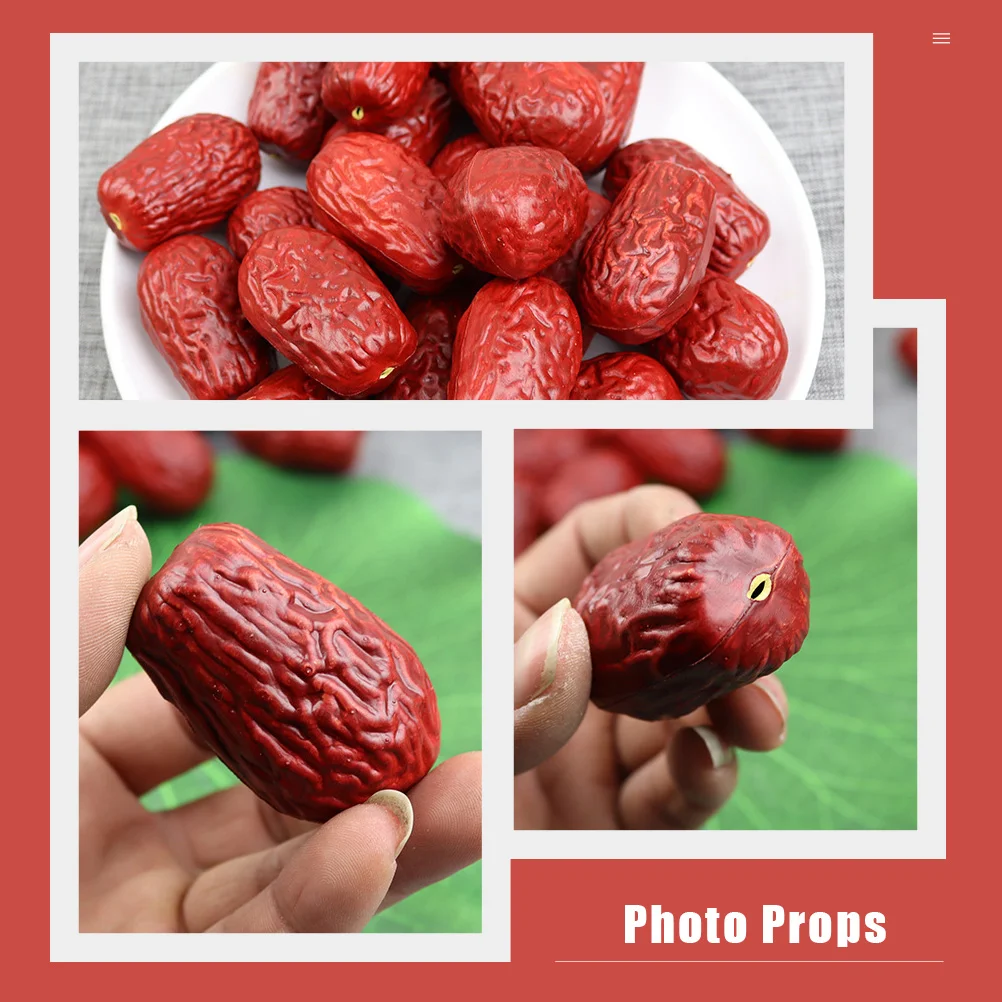 20 Pcs Decor Simulation Jujube Model Photo Props Restaurant Display Fruits Red Models Vivid Fake