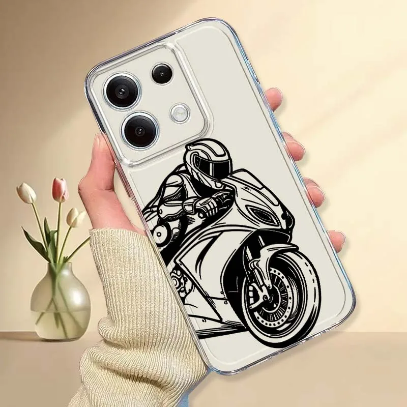 

Dark motorcycle rider cool Phone Case For Xiaomi Mi Poco F2 F3 F4 F5 F6 X5 X6 X7 Pro TPU Protection Transparent