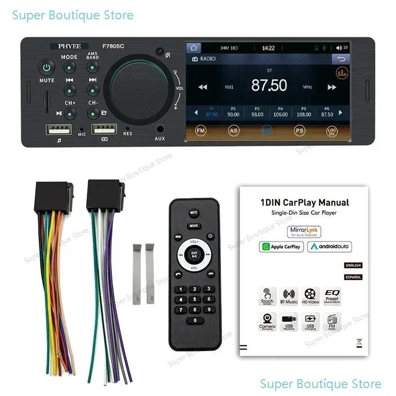 1 Din 4 "CarPlay راديو السيارة بلوتوث أندرويد-السيارات مشغل MP5 Handfree A2DP USB ستيريو نظام الصوت وحدة رئيس الوسائط المتعددة F7805C #6
