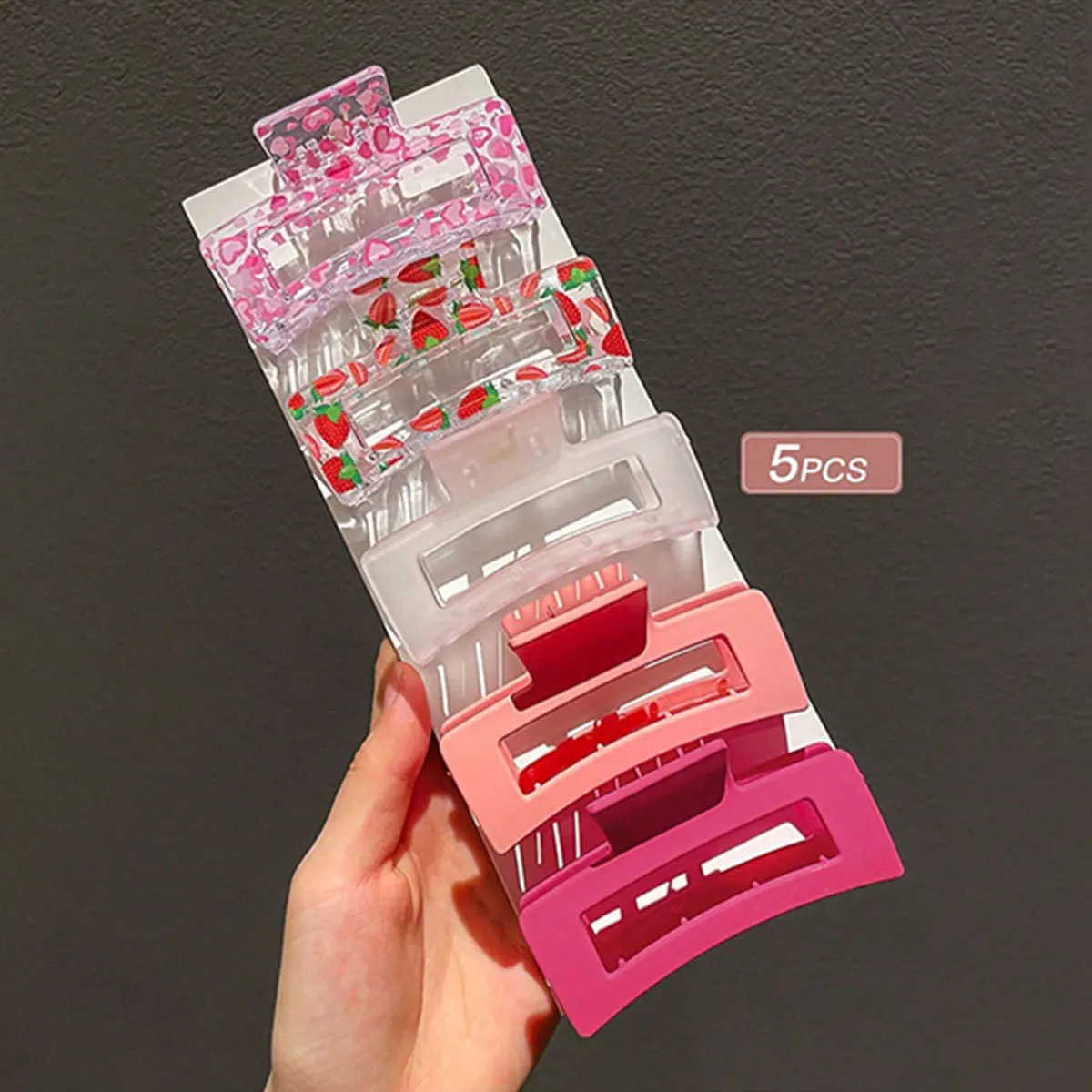 

5pcs Simple Large Hollow Square Back-to- Season Gift Giving Suitable For Thick Hair Versatile Hair Accessories, Suitable For