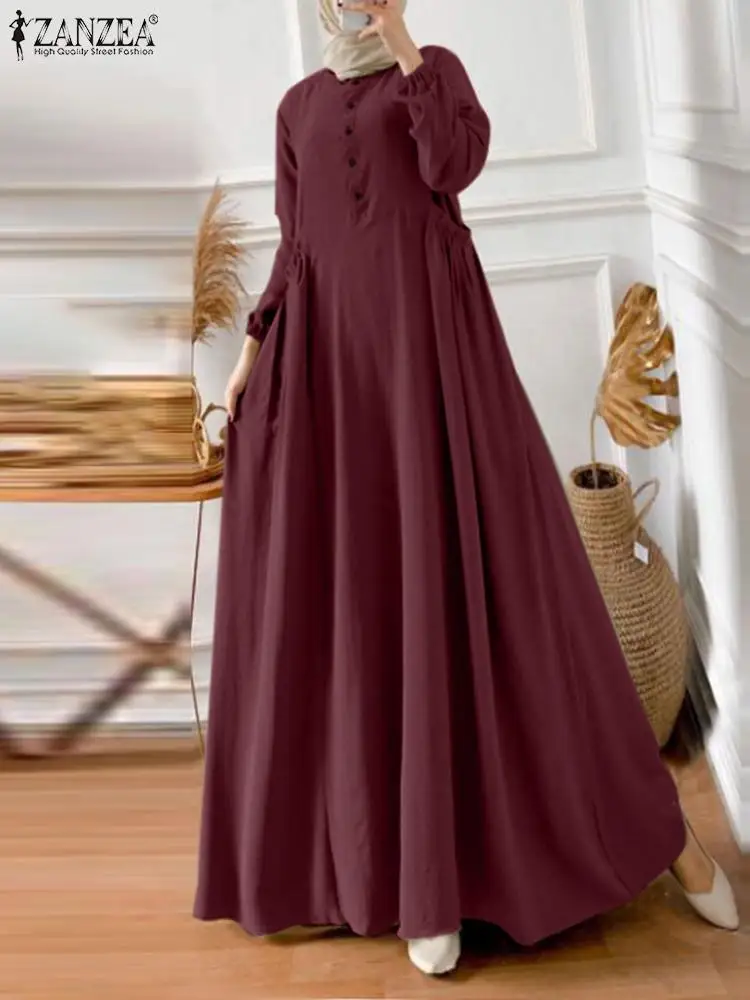 Zanzea elegante Langarm Maxi Sommerkleid Kaftan Mode muslimischen Truthahn Kleid Robe Femme Eid Mubarek Abaya Dubai lange Vestidos