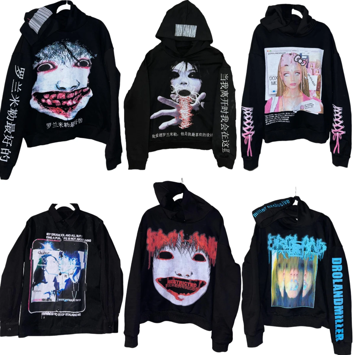 Drolandmiller Hip Hop Goth Hoodies Women Gothic Punk Streetwear Tops Grunge Sweatshirt Harajuku Oversized Hoodie Y2k Clothes