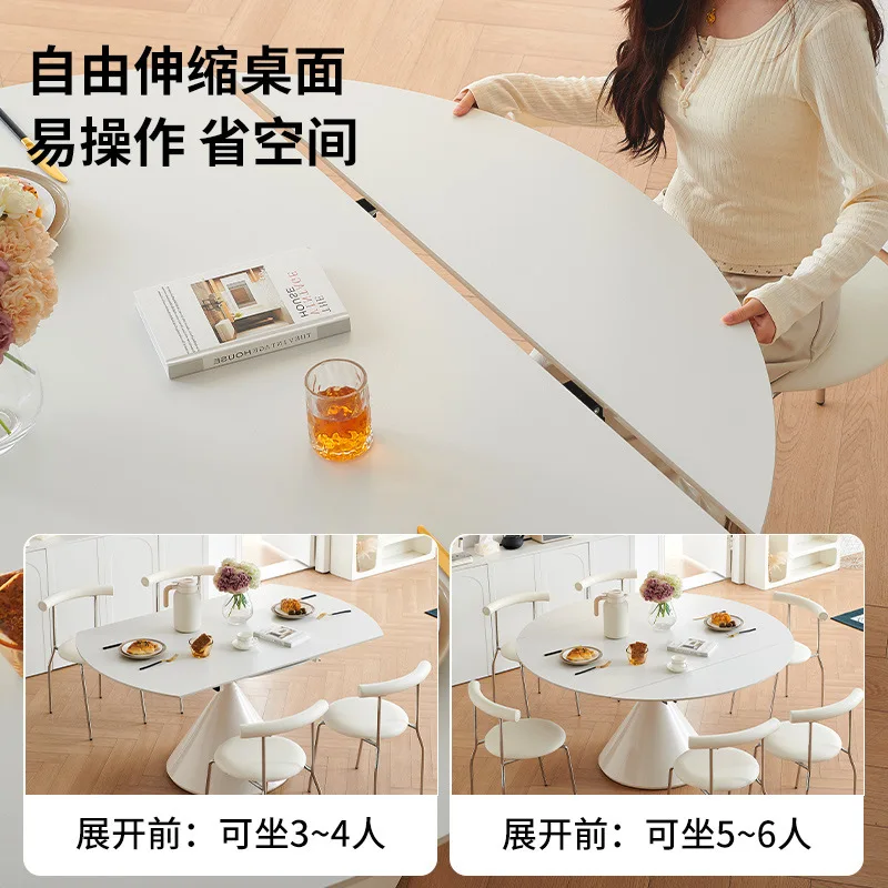 Retractable rock slab dining table becomes round table, square and round dual-purpose folding dining table and chairs