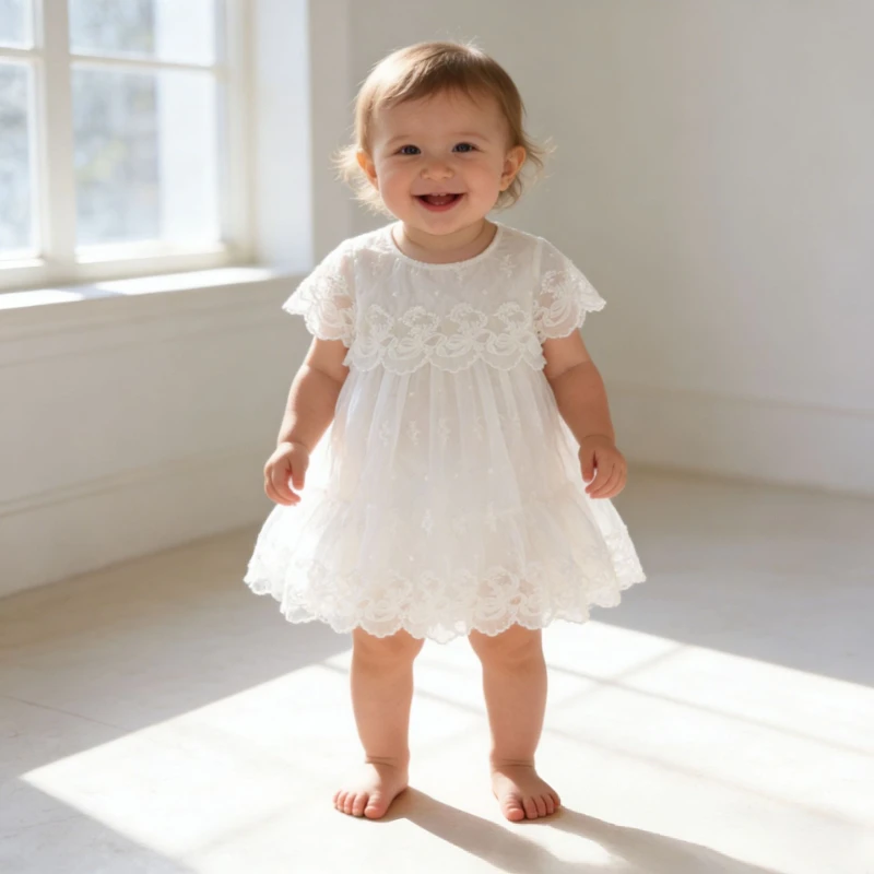 ZOETOPKID Baby Girl Clothes New Design Newborn Rompers Dress Embroidered Lace Dress Party Dress Infant Bodysuit
