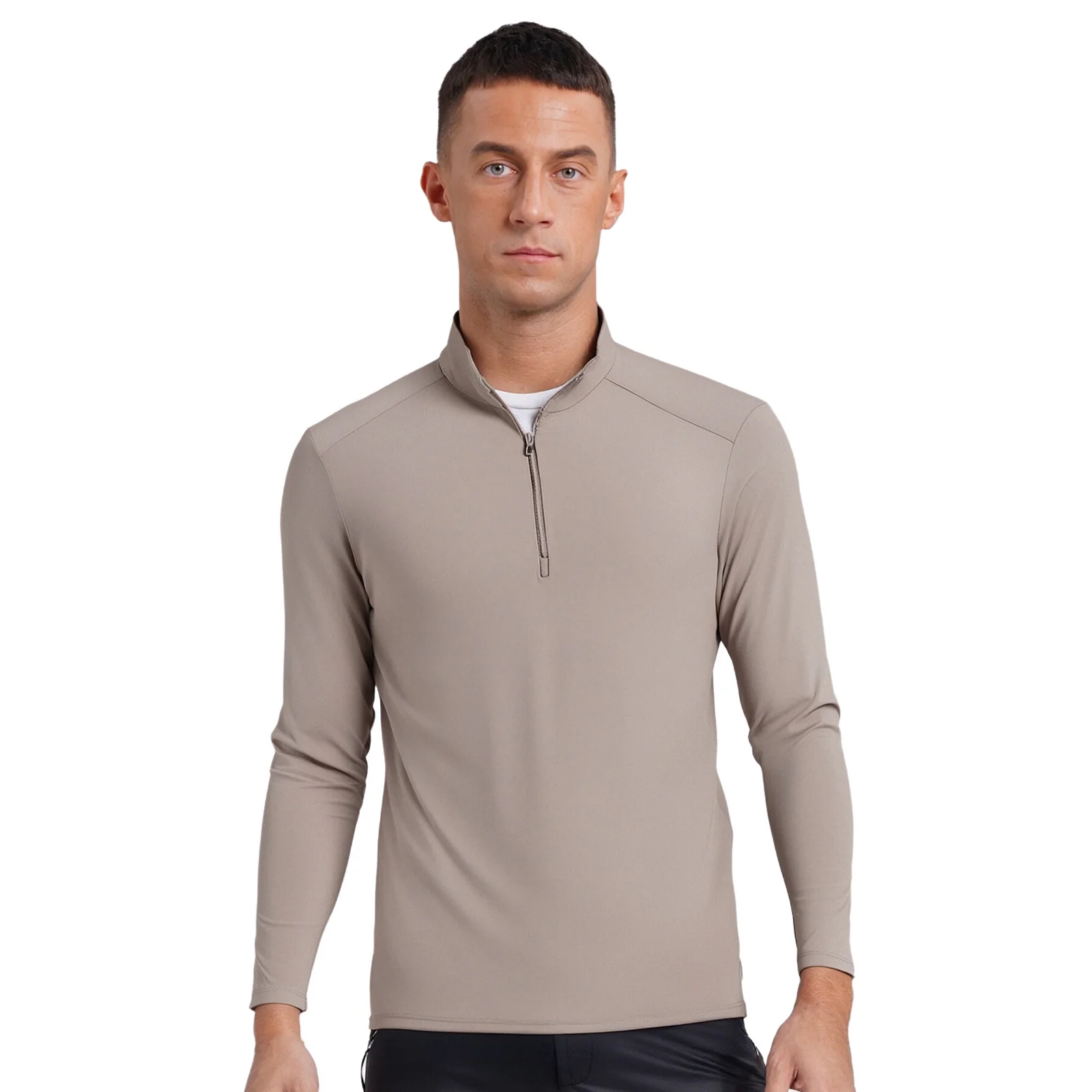Men's Quick-Dry Sports Top Zip-Up Stand Collar Long Sleeve for Golf Tennis XS-4XL