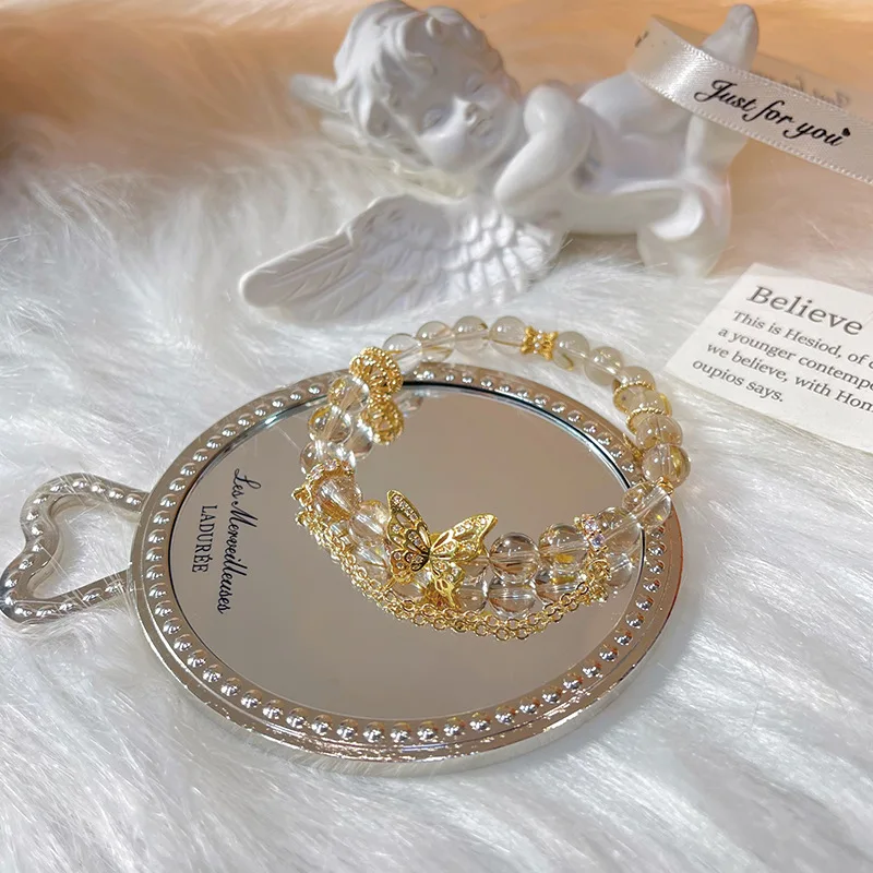 

Natural Golden Rutilated Quartz Wealth-Attracting Bracelet for Women Sweet Niche Butterfly Accessories Jewelry Gift for Friends