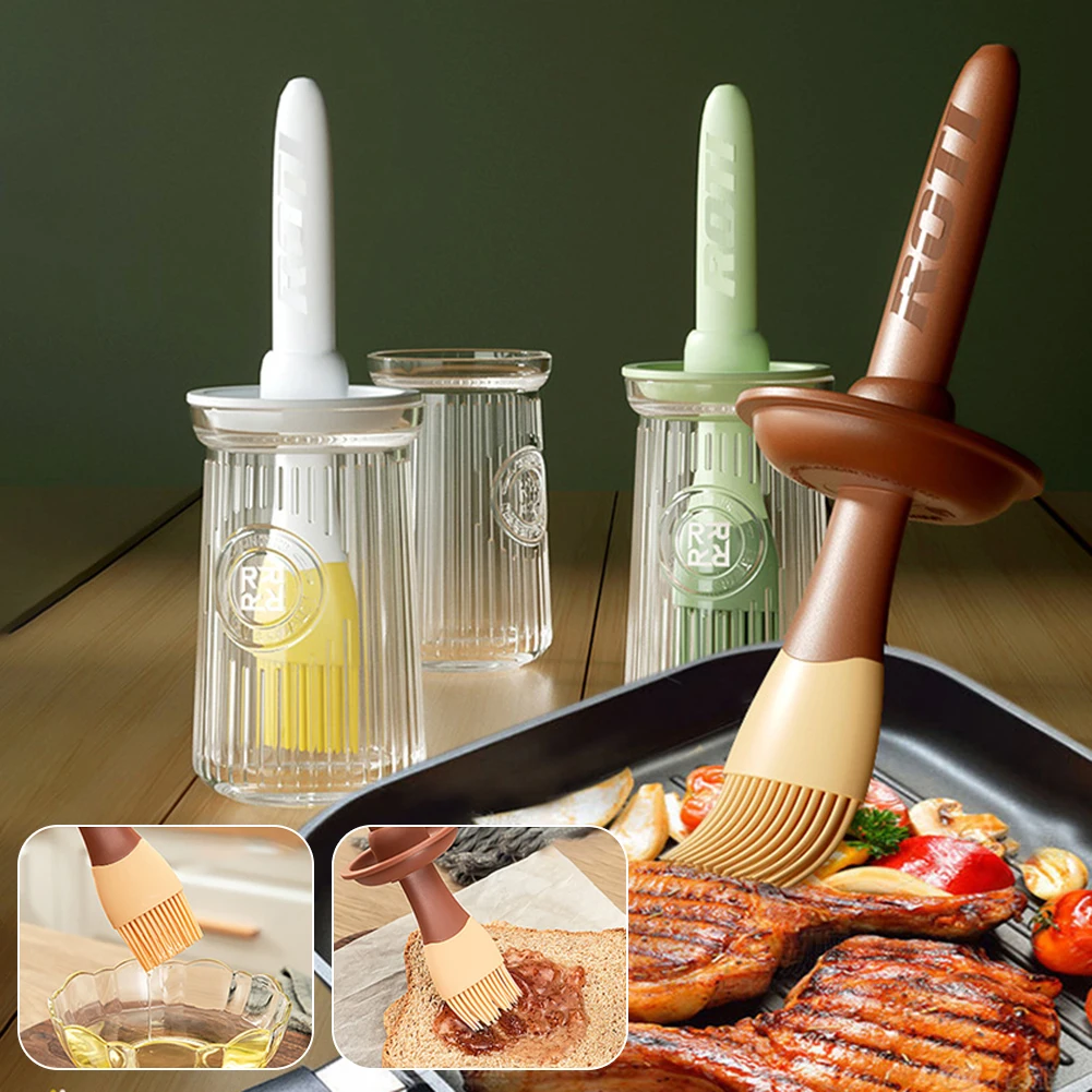 3 In 1 Silicone BBQ Brush Integrated Oil Bottle Food Grade High Temperature Kitchen Baking Brush Cooking Sauce Applying Brush