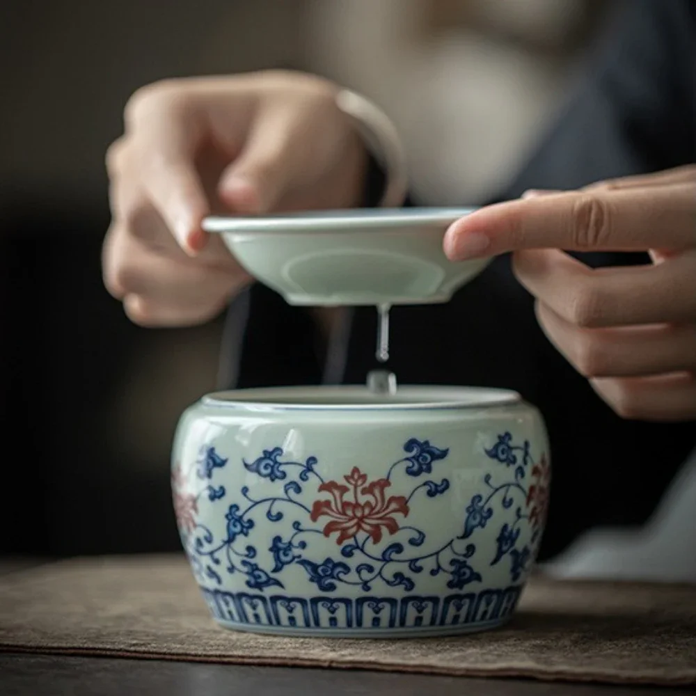 1PC Antique Blue and White Jianshui Chinese Ceramic Tea Ceremony Accessories Tea Washing Cup Washing Wastewater Tank Water Tank