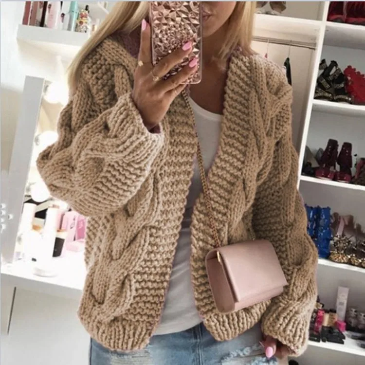 

Autumn New Knitted Women's Hooded Cardigan Winter Fashion Casual Loose Cardigan Sweater for Women Y2k Streetwear Hoodies Women