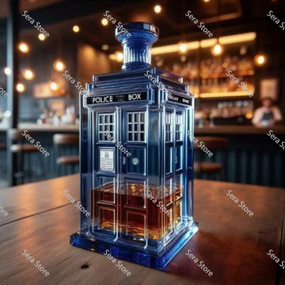 Bottle Blue Phone Booth Shaped,Funny Creativity Flask Liquor Dispenser,Home Bar Tabletop Decoration  Lovers