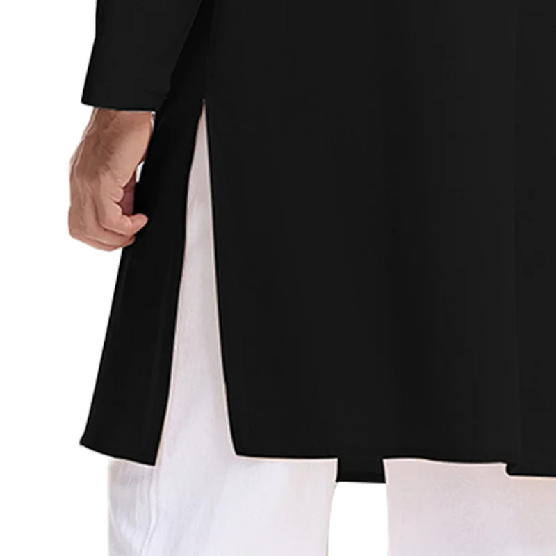 Cotton & Linen Indian Kurta robe men\'s robe long sleeved medium length shirt Arabic robe Middle East Saudi Muslim Robe