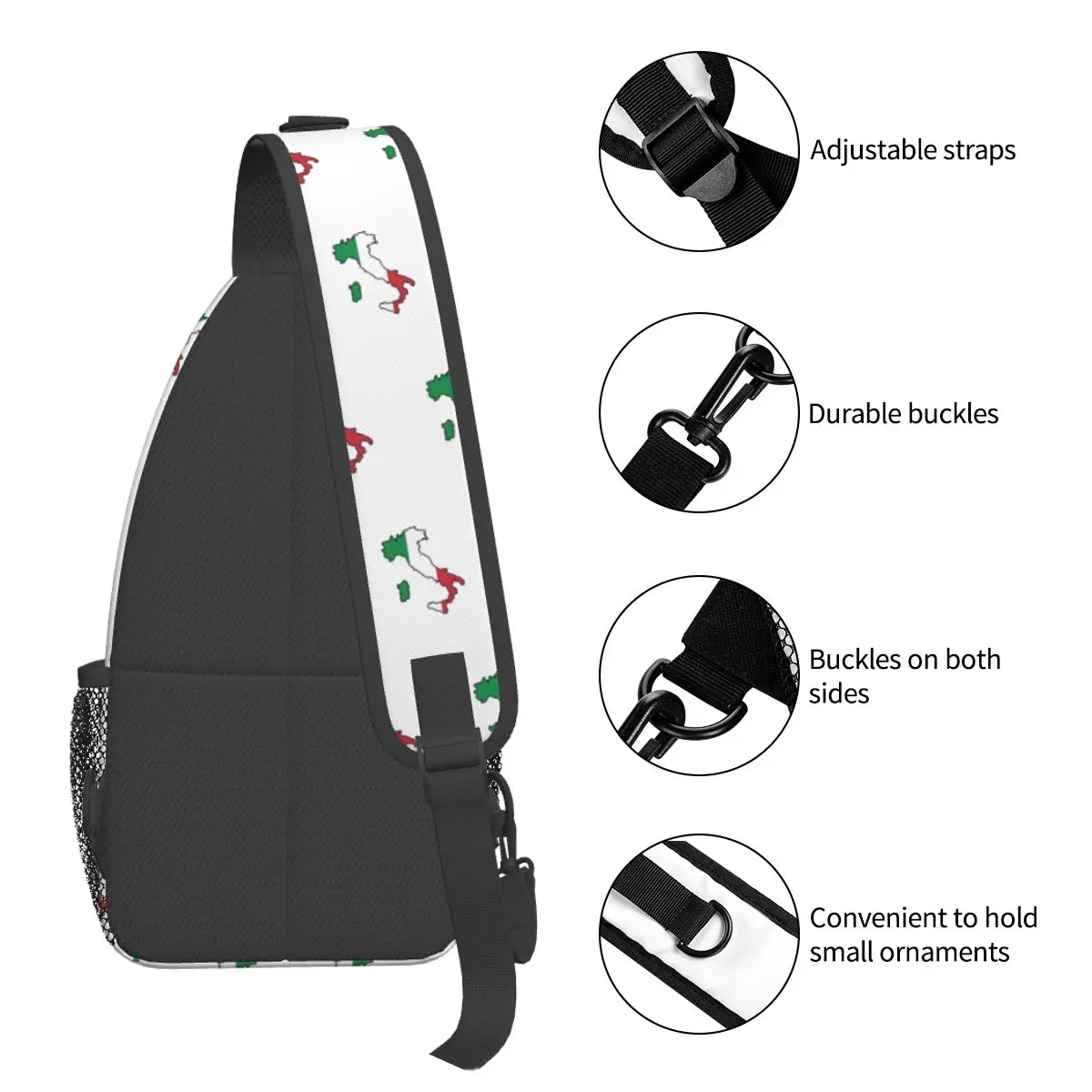 Mochila cruzada con diseño de bandera de Italia, bolso de pecho, mochila de hombro, mochila de día para senderismo, viaje, Camping