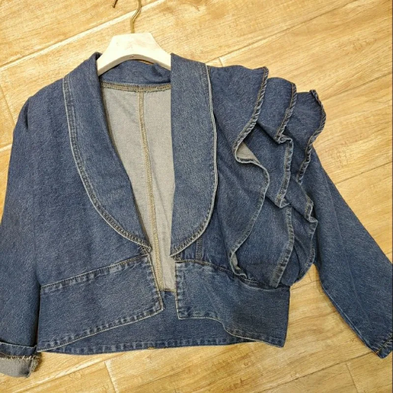 2026 Spring and Autumn New Fashionable Foreign Concave Shape Cake Tart Design Sense High Waist Thin Denim Jacket Women's Tide
