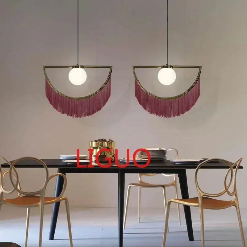 Nordic Ins Style Girl Heart Pink Tassel Single Head Lamp Postmodern Creative Bedroom Small Fresh Bedside Chandelier