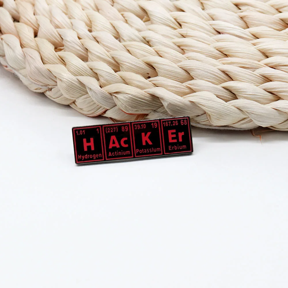 Hacker Periodic Table Elements Enamel Pin Science Computer Badge Jewelry