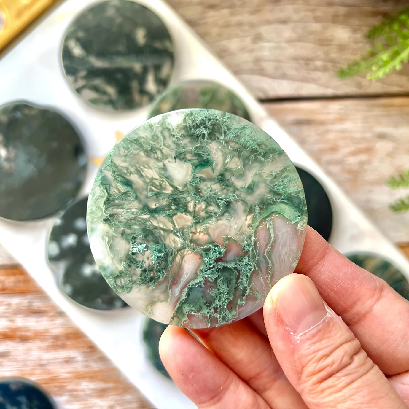 1pc Natural Moss Agate Slice, a Green Water Grass Agate Disc Slab, Suitable for Home and Office Decoration
