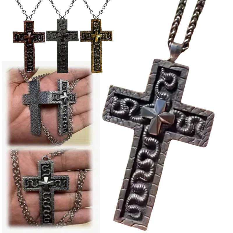 3D Metal Thanos Inspired Gothic Pendant Necklace – Hidden Compartment Cross, Octopus Tentacle Design, Vintage Steampunk Jewelry